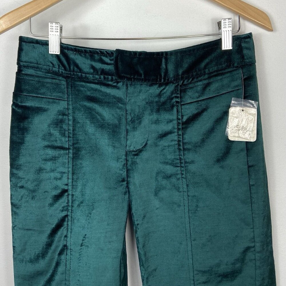 Free People Emerald Green Velvet Sz 4 Walk With You Trouser Flare Pants Mid Rise - Picture 3 of 10